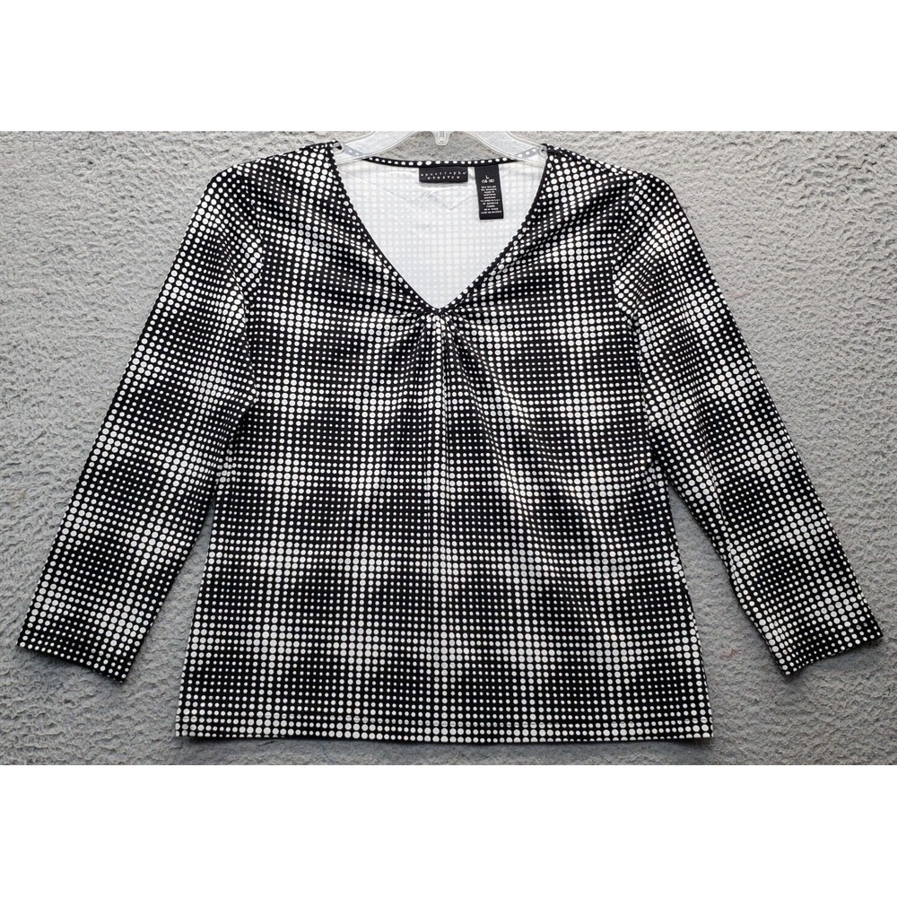Apostrophe Blouse‎ Top Womens Large Multi Polka Dot Stretch Long Sleeve Pullover